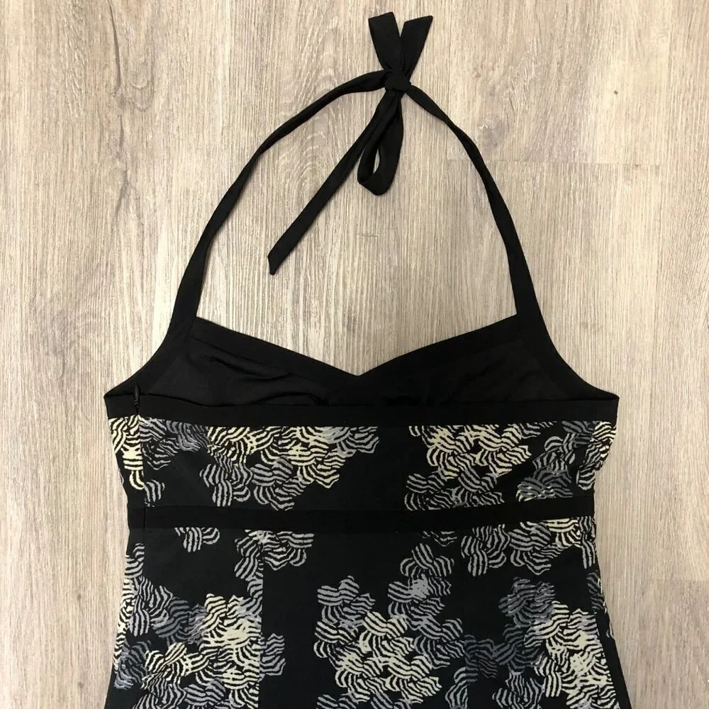 JCrew Women's Size 10 Midi Dress Halter Top Tie Asian Inspired Floral Black LBD